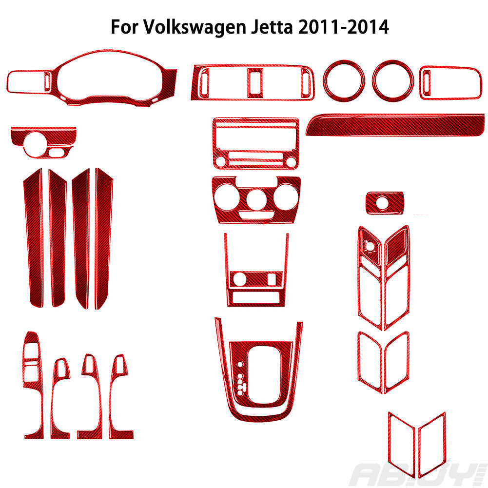 43Pcs Red Carbon Fiber Full Cover Trim Kit for Volkswagen for Jetta Sedan 2011-2014