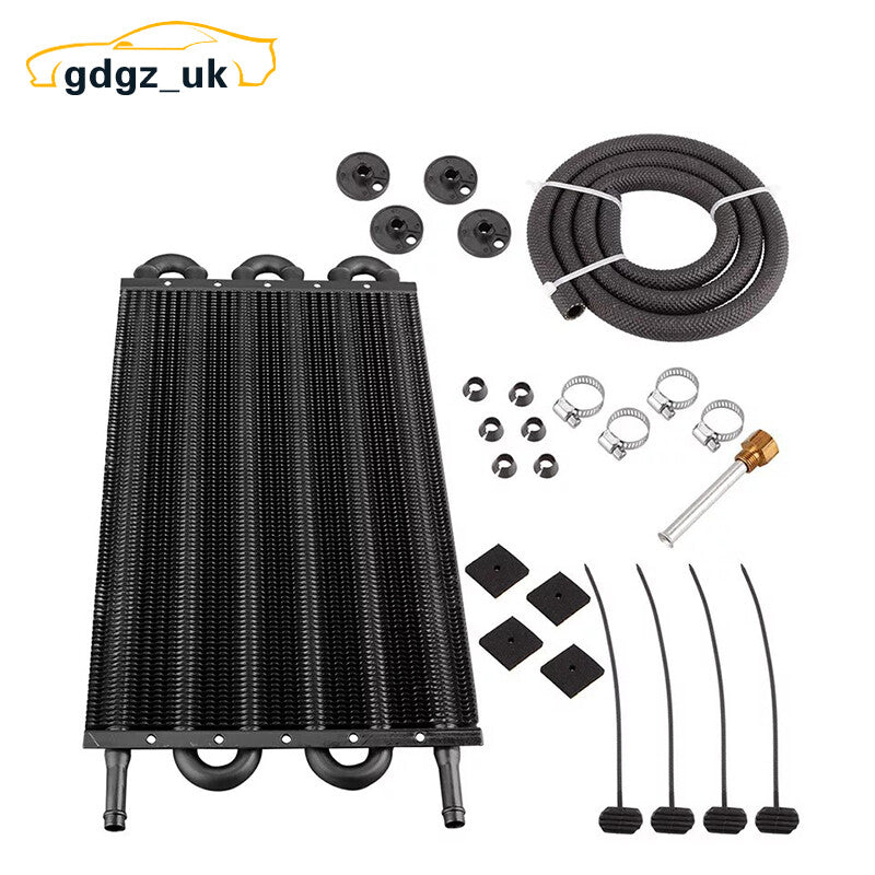 Black 6 Row/Pass Tube and Fin Transmission Cooler Universal 5/16 Oil Cooler Kit