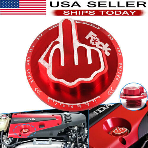 RED Aluminum Screw-In Middle Finger Oil Filler Tank Cap Valve Decor Trim Cover