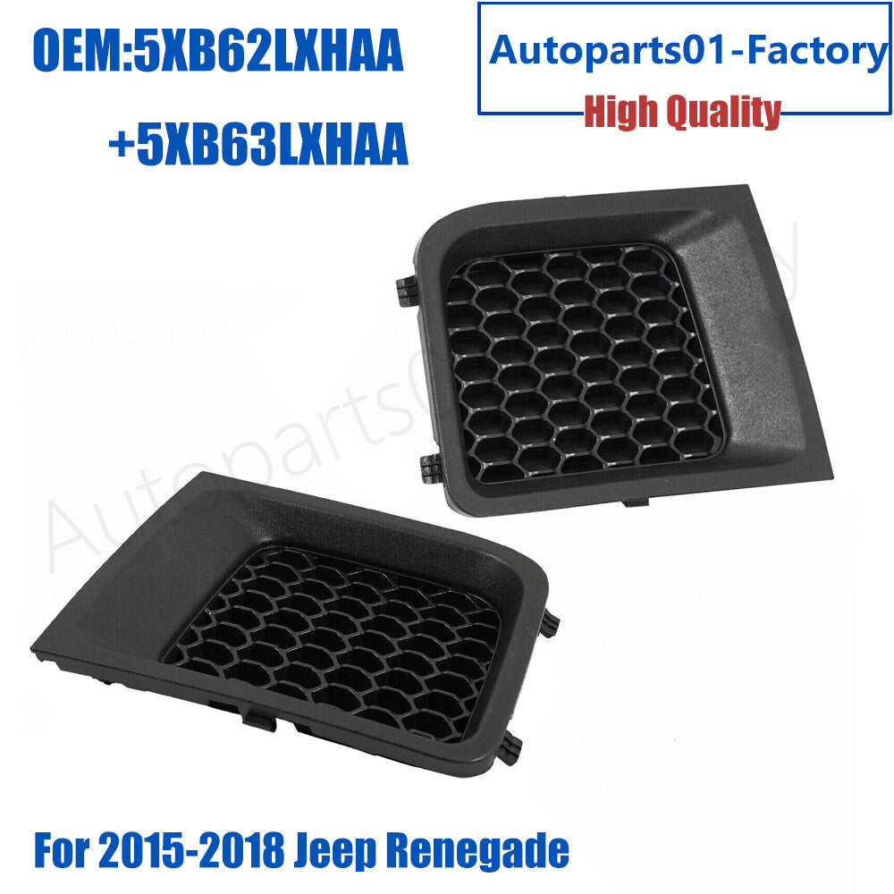 Front Left and Right Black Bumper Cover Grille Set For 2015-2018 for Jeep Renegade