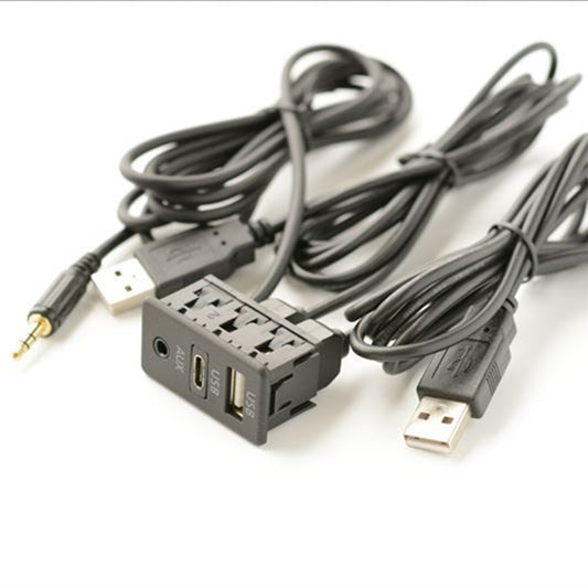AUX Type C USB Port Panel USB Extension Cable Adapter 150CM Car Dash Flush Mount