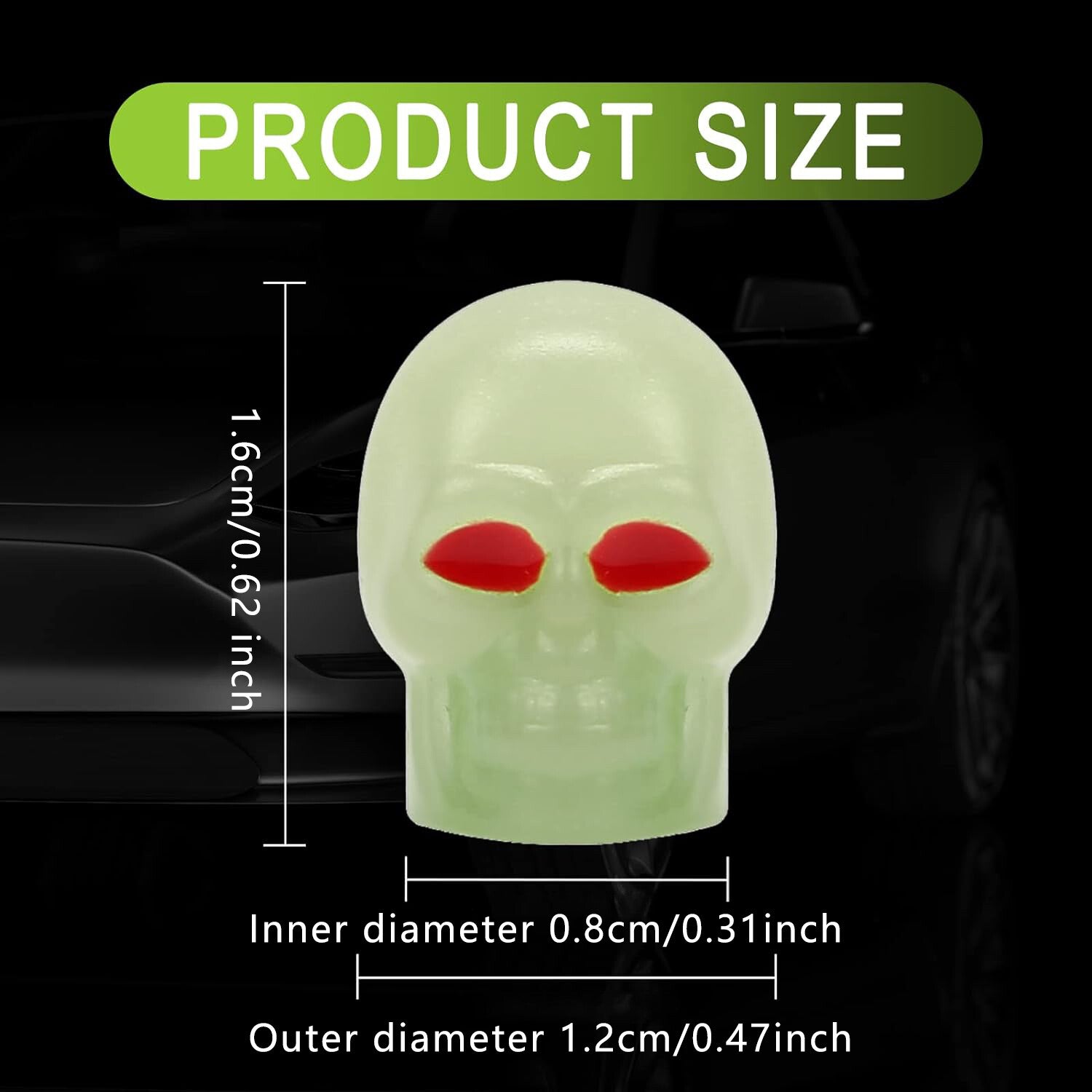 4Pcs Luminous Skull Wheel Tire Caps Air Valve Stem Cover Universal Yellow