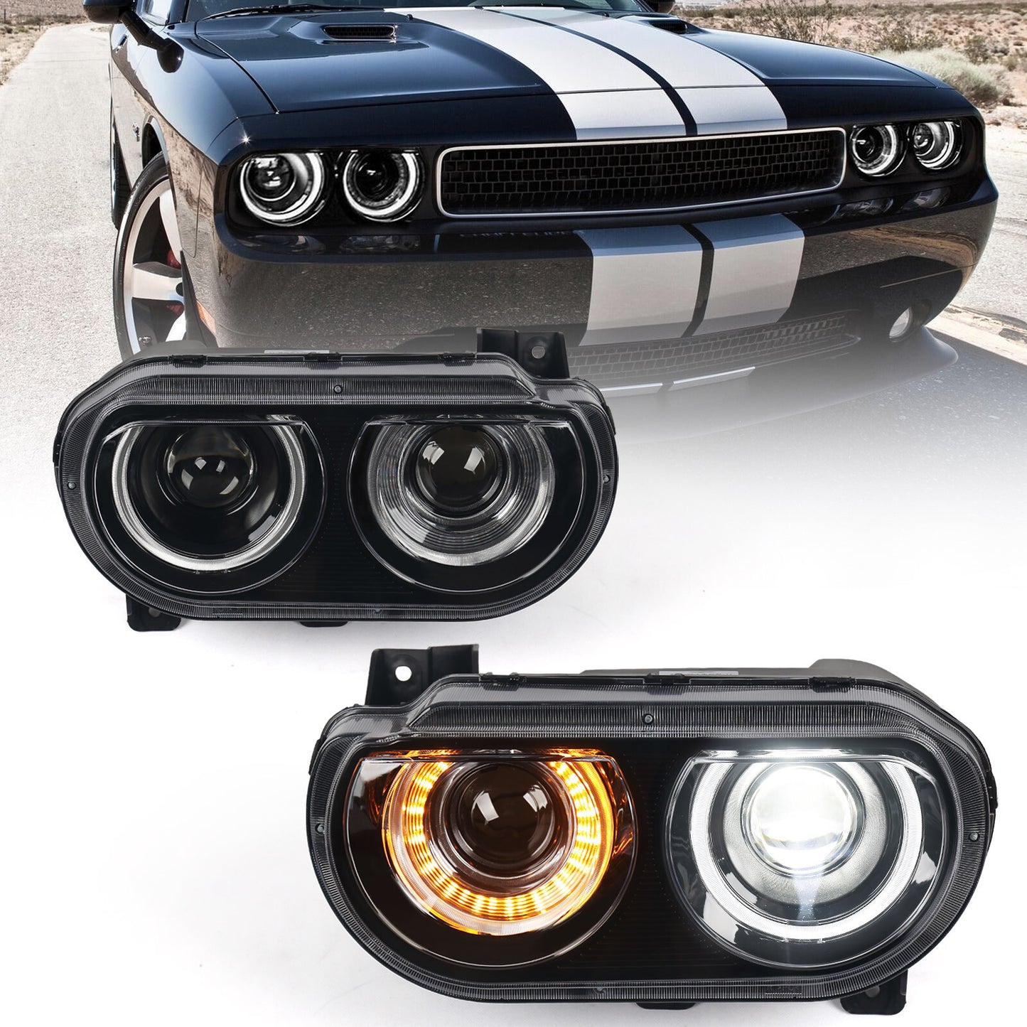 2P For 2008-2014 for Dodge for Challenger Projector Upgrade Headlights Front Lamps LH RH
