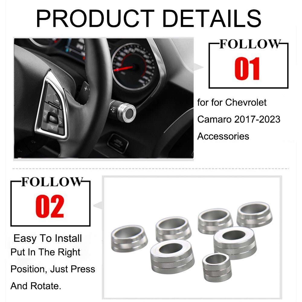 7PCS Dashboard Air Vent Outlet Knob Cover Trim Ring for Chevrolet Camaro 2017-23