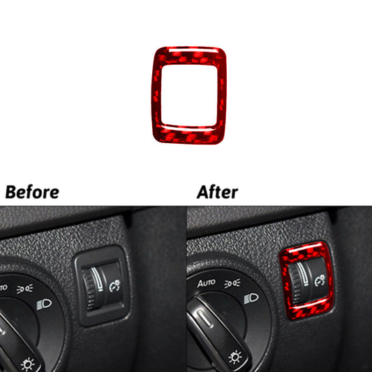 Red Carbon Fiber Dimmer Light Switch Trim for Volkswagen for Tiguan 2013-2017