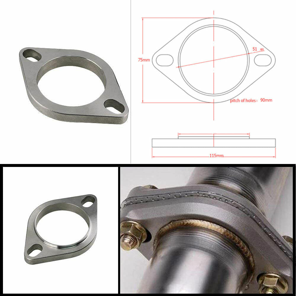 1PC 2 2inch Exhaust Flange Pipe Header Slotted 2-Bolt Hole Stainless W/ gasket