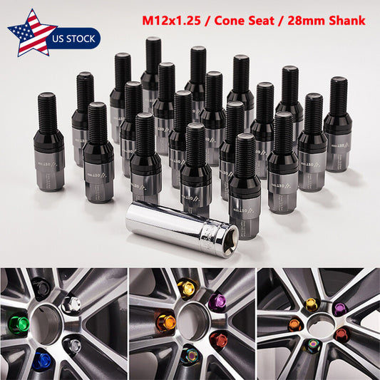 20PCS M12x1.25 Wheel Lug Bolt 28mm Shank Cone for Seat Stud for Jeep for Chrysler