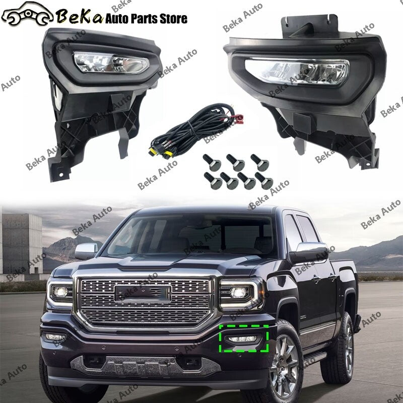 One set of LED fog lights and front bumper lights for 2016-2019 for GMC for Sierra 1500 LHRH vehicles + wiring.