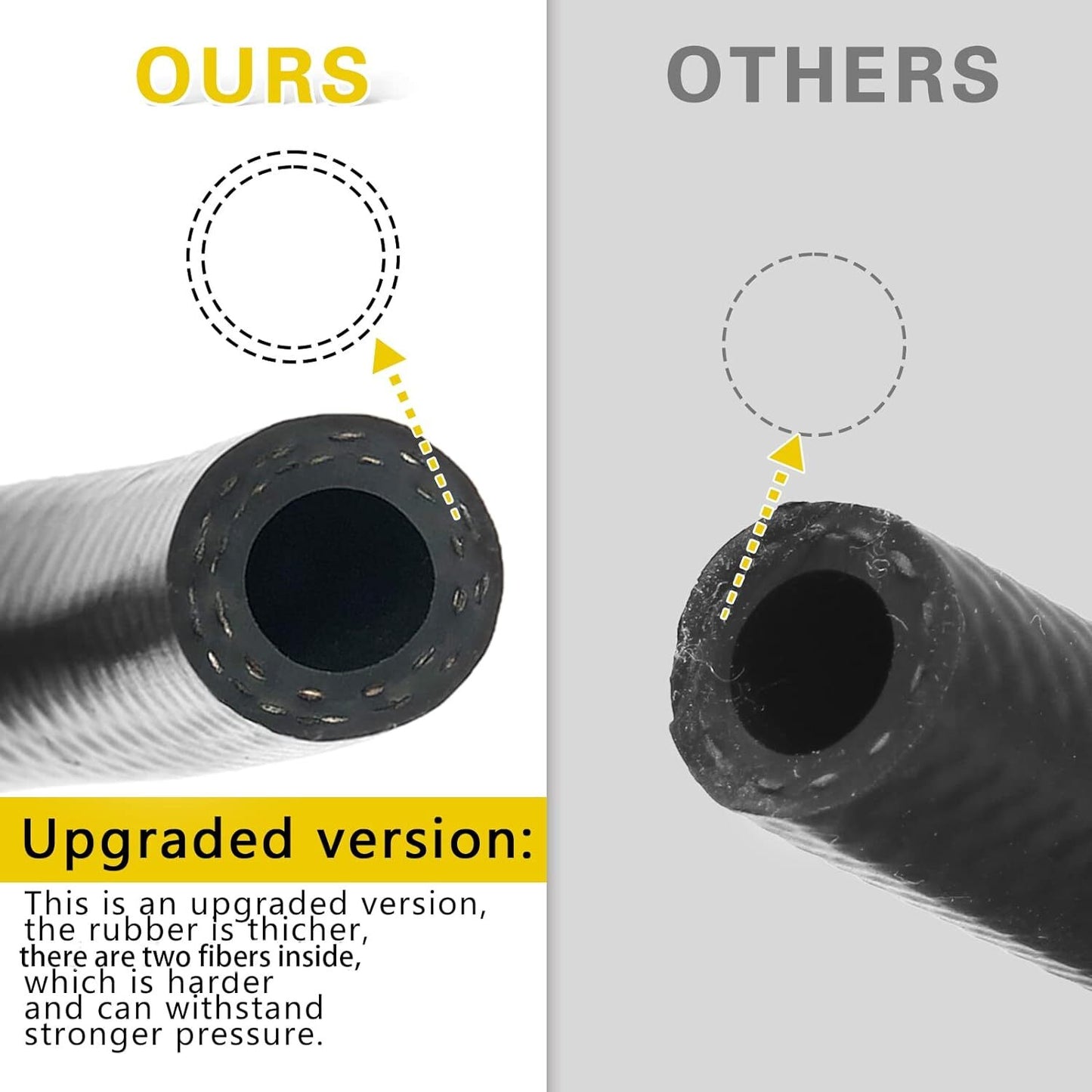3/8 inch (10 mm) ID fuel line hose, 7-foot NBR rubber push-lock hose, high pressure