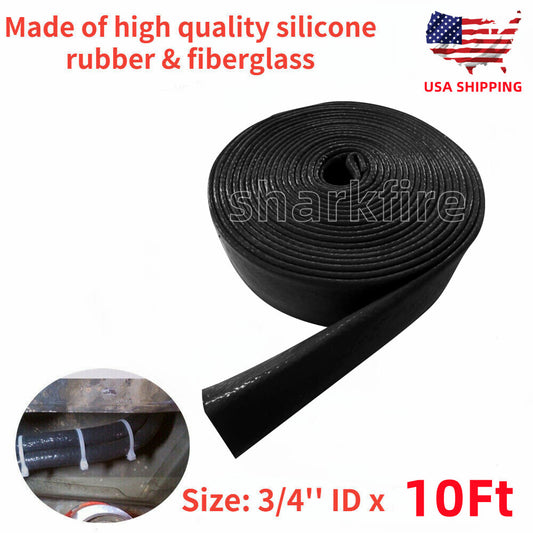 10-foot fireproof woven flame insulation cover, 3/4-inch ID, suitable for 12AN oil fuel line, black.