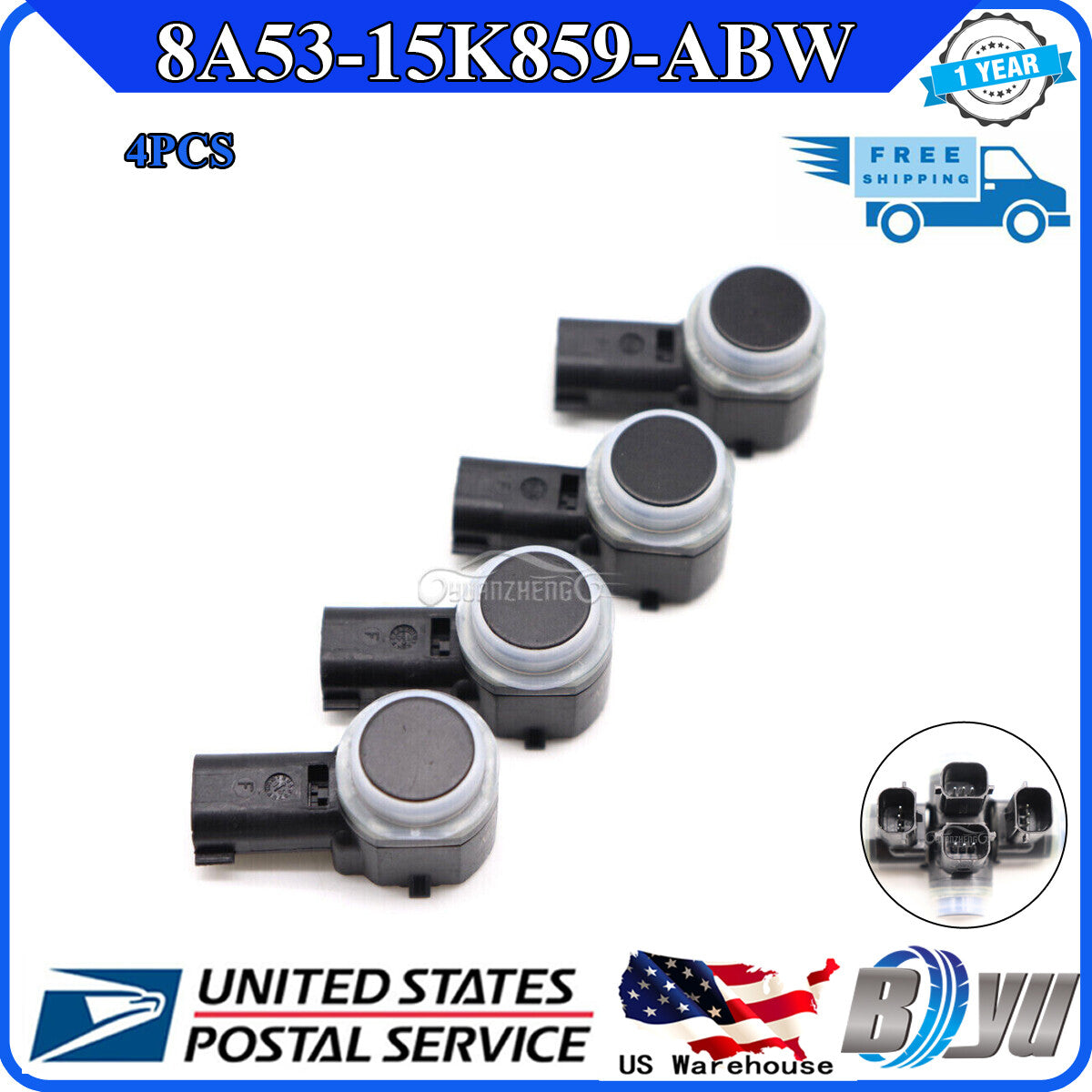 4-pack 8A53-15K859-ABW PDC Reverse Bumper Object Spare Parking Assist Sensor for Ford