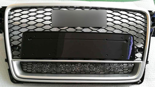 Suitable for Audi 09 10 11 12 B8 A4 S4 RS4 style barbecue grill with silver trim and chrome plating.