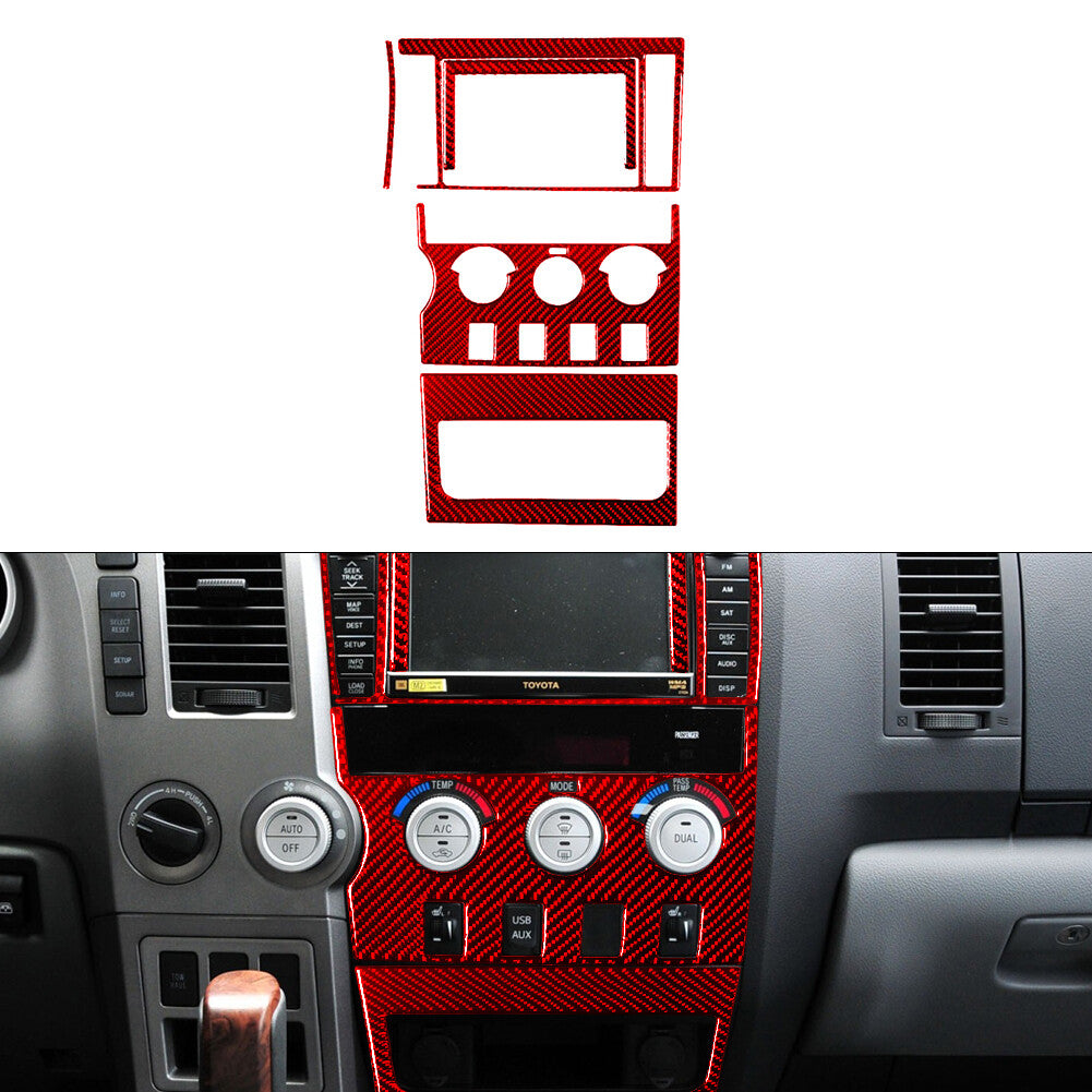 Red 5Pcs Radio A/C Control Type A Trim Carbon Fiber for Toyota Tundra 2007-2013