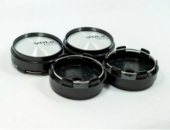 4x66mm Volk Rays Silver Black Wheel Center Hub Cap Edge Cap Decal Logo