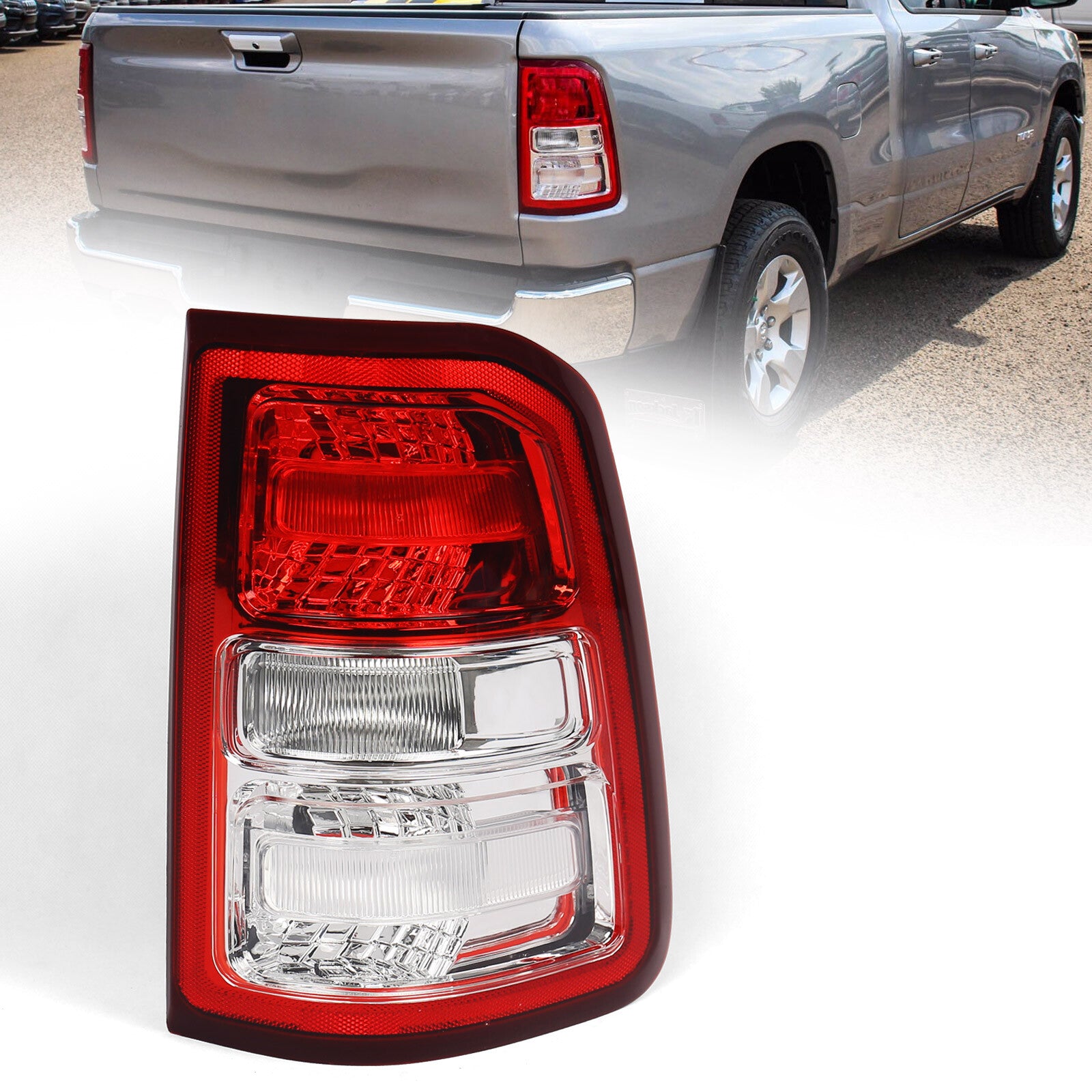 For 2019-2023 for Dodge for Ram 1500 w/ Chrome Halogen Tail Light Lamp w/ Bulb Passenger
