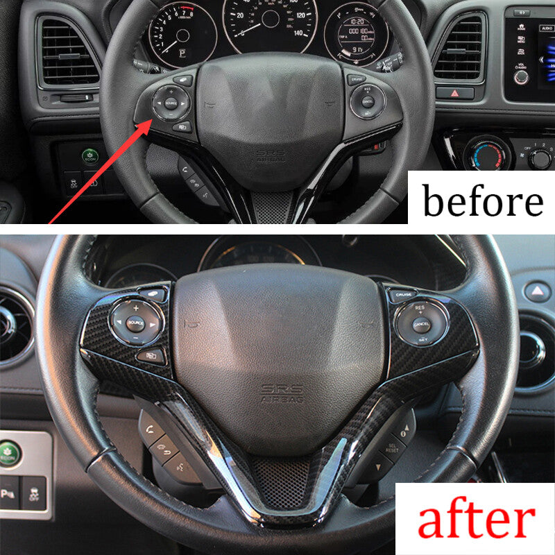 Carbon Fiber Black Steering Wheel Button Cover Trim 1PC for Honda HR-V 2016-2022