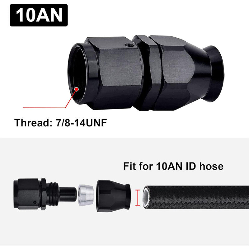10AN PTFE Hose End Fitting Adapter AN10 Straight for PTFE Hose Line Only Black