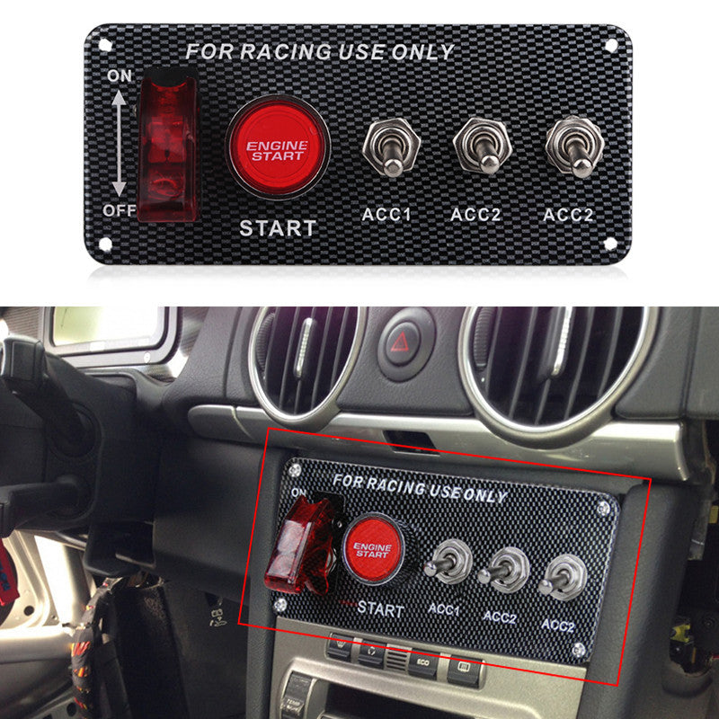 Car Racing Switch 12V LED Ignition Panel Engine Start Push Button Carbon Fiber