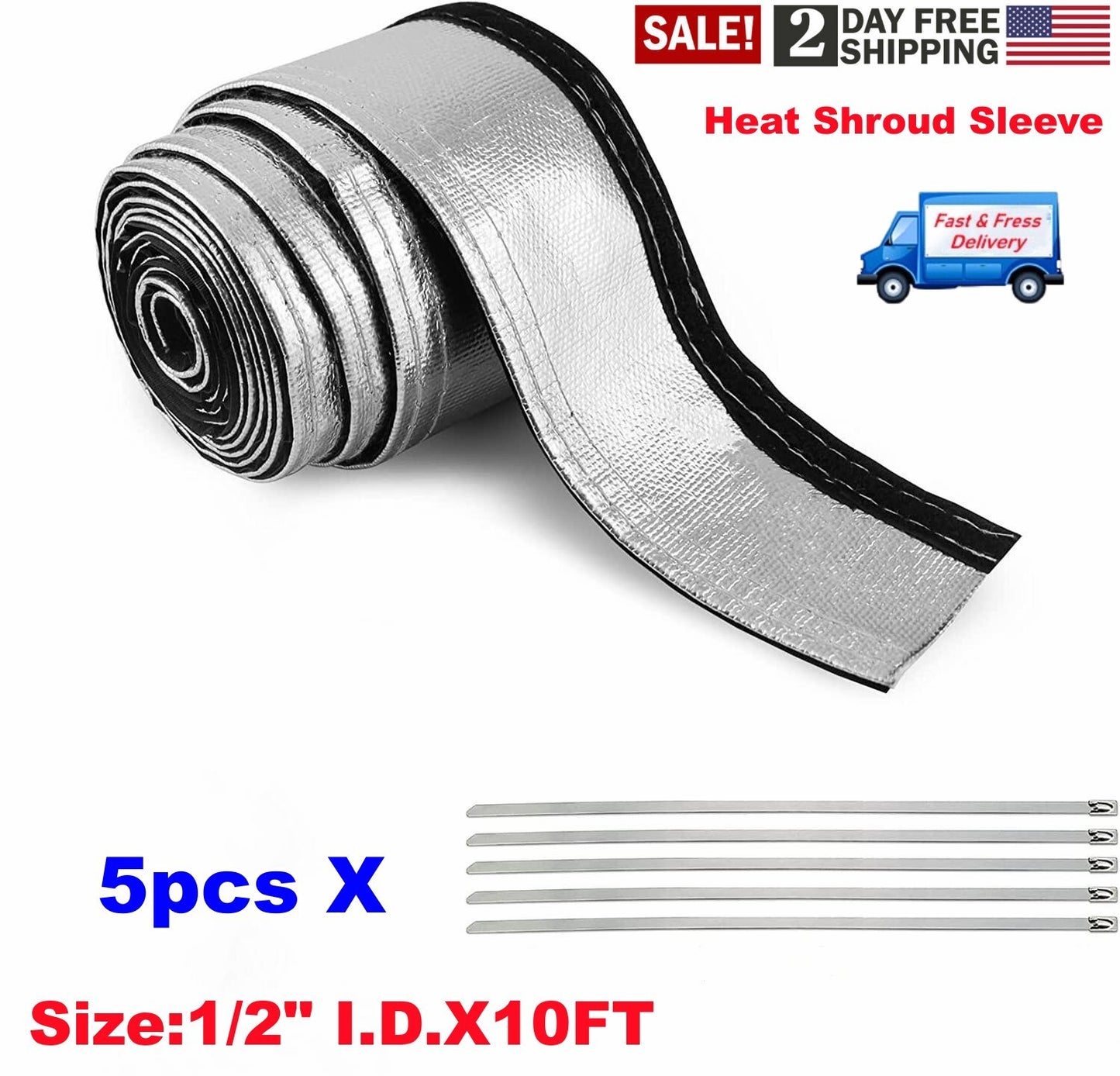 Aluminized heat shield tubing 1/2 inch IDX 10 ft for thermal protection hose