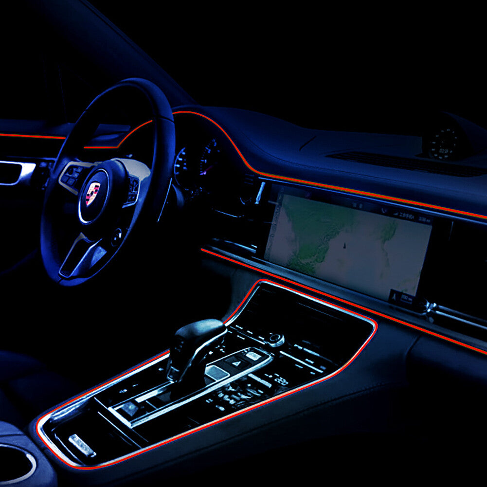 Red 2M Car Interior LED Neon Lights Decor Atmosphere El Wire String Strip Lamp