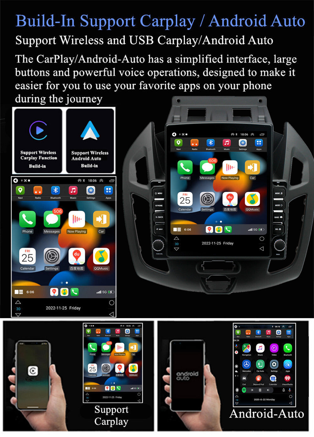 For 2014-2018 for Ford Transit Connect Carplay Stereo Radio GPS Wifi Head Unit 9.7