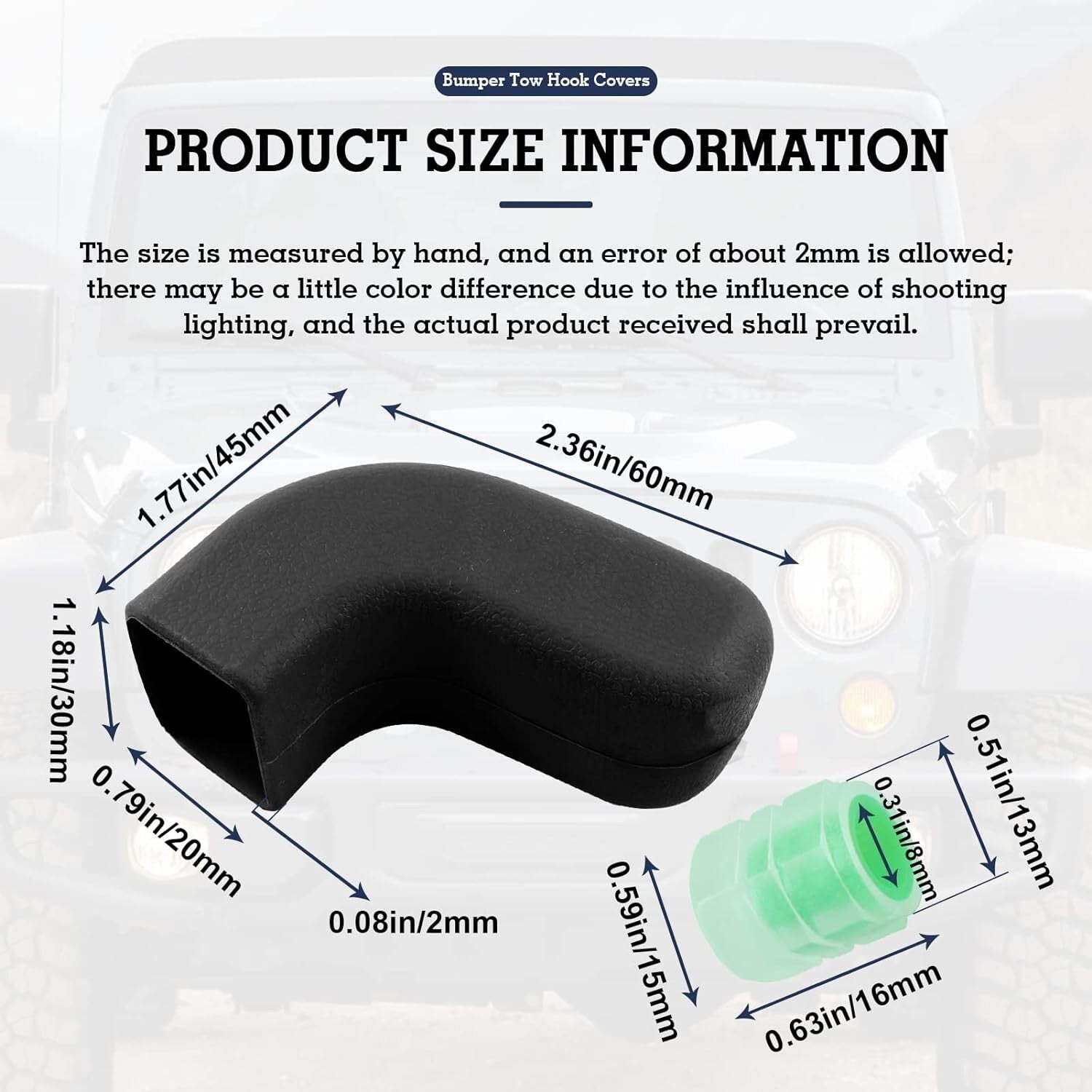 2xBumper Tow Hook Covers for Jeep for Wrangler JK,JL Gladiator TJ,Silicone Material