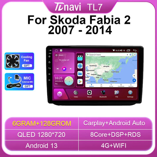 for Skoda Fabia 2 2007-2014 Car Radio CarPlay Auto Multimedia Player GPS Screen