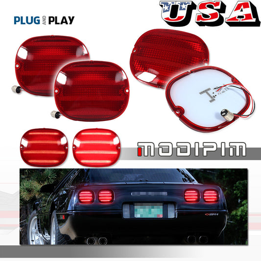 4-Piece Red LED Taillight and Taillight Lens Kit for 90-96 for Chevrolet for Corvette C4