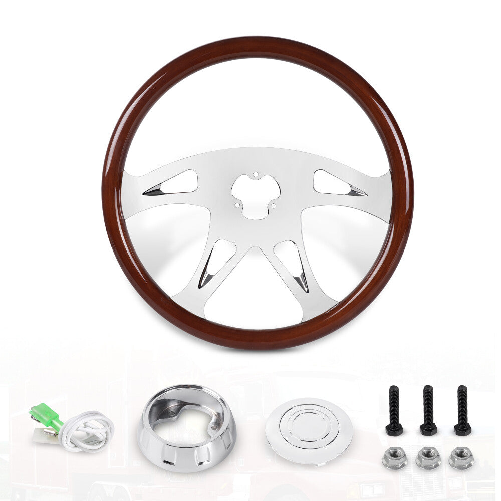 for Freightliner / for Kenworth / for Peterbilt / for Volvo 18 Wood Steering Wheel Chrome 4 Spoke