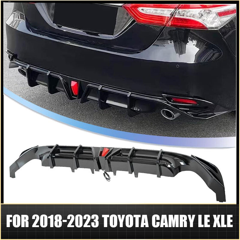 FOR 2018-2023 for TOYOTA for CAMRY LE XLE GLOSSY BLACK REAR BUMPER DIFFUSER W/ LED LIGHT