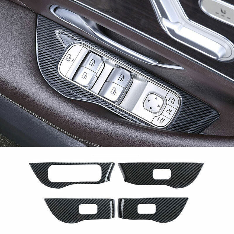 for Benz GLE GLS 2020-23 Carbon Fiber Steel Window Lock Lift Panel Frame Trim 4P