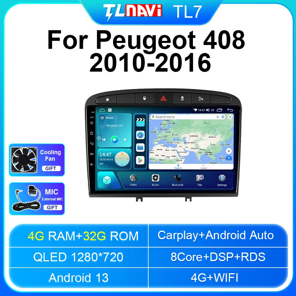 for PEUGEOT 408 2010-2016 Android Car Radio CarPlay Stereo Video Player Screen