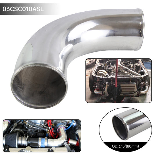 90 Degree 80mm 3.15 Aluminum Intercooler Intake Pipe Piping Tube Hose Silver