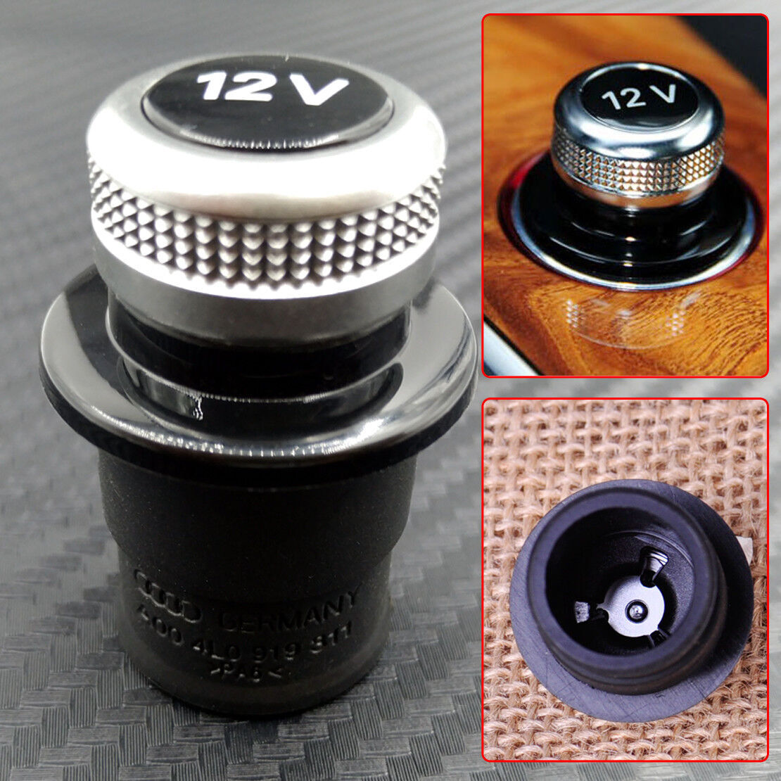 12V Chrome Plated Cigarette Lighter Plug Cover for Audi A3 A4 A5 A6L Q3 Q5 RS7