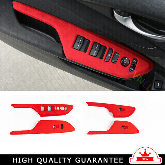 Glass Window Lifting Lock Panel Trim for Honda for Civic 16-2021 Red Alcantara Suede