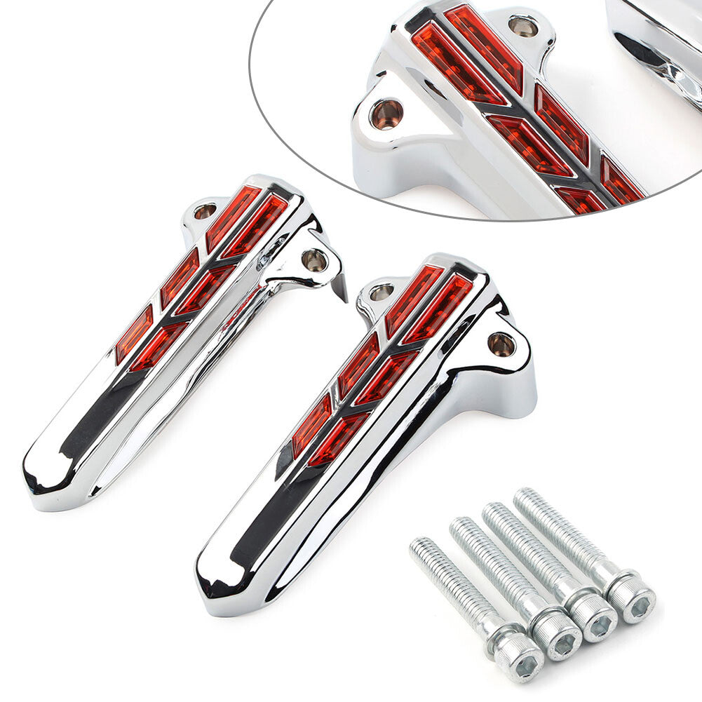 Front Lower Fork Leg Covers LED Light for Harley FLHR FLHTK FLHX Chrome-Yellow