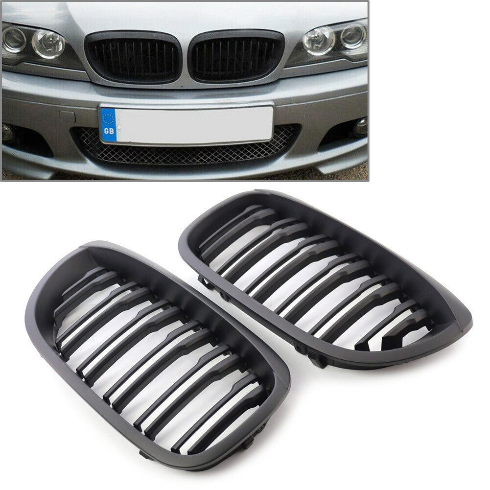 Double Line Front Bumper Kidney Grille Fit for BMW 3-Series E46 2-Door 2003-2006