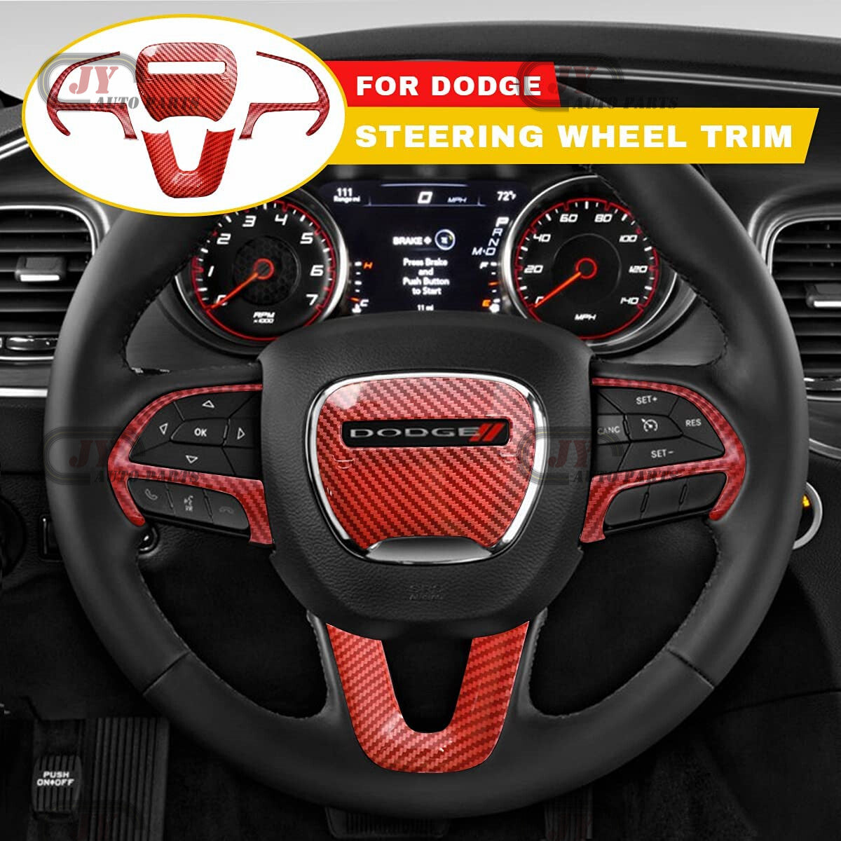 4x For 15-22 for Dodge Charger for Challenger Red Steering Wheel Cover Trim Accessories