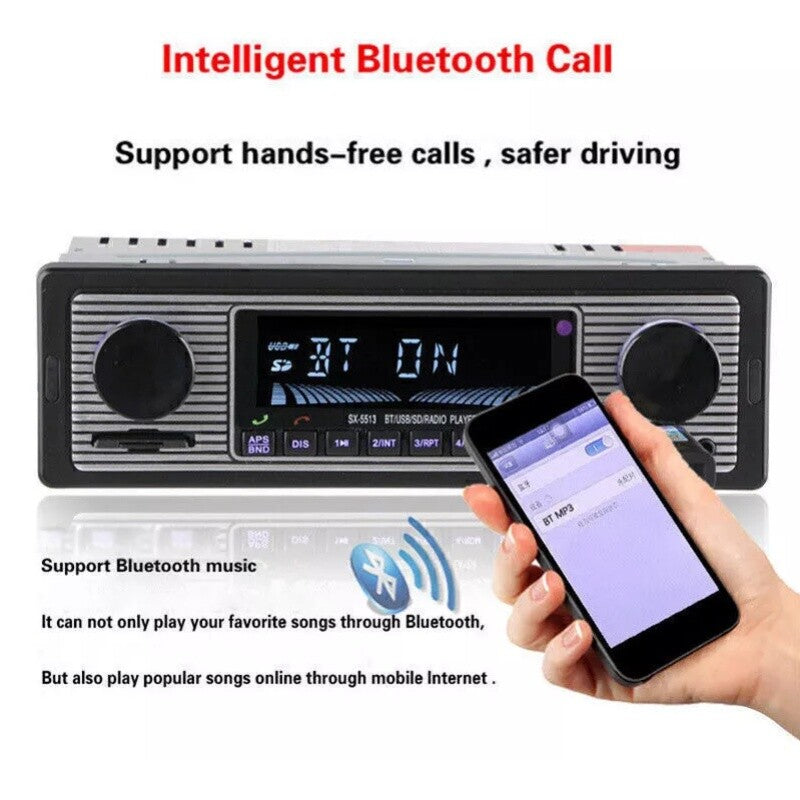 Bluetooth Vintage 1Din 12V Car FM Radio MP3 Player USB Stereo Audio Receiver AUX