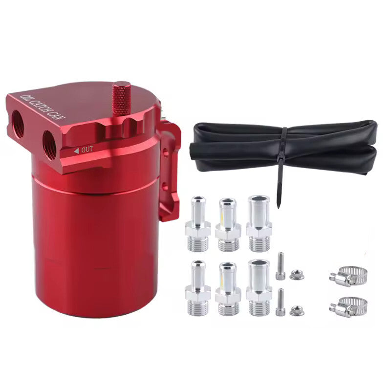 Car Red Aluminum Alloy Cylinder Car Oil Catch Can Reservoir Tank Oil Ruler Kit
