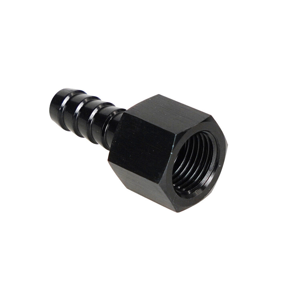 Black Fitting Hose End Straight 3/8 Barb to 6 AN Female Swivel Aluminum Anodize