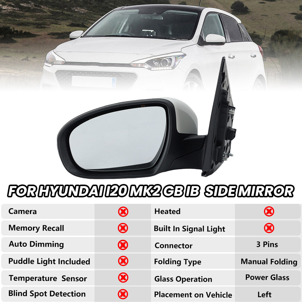 F¨¹r for Hyundai I20 MK2 GB IB 2015-2020 Au?enspiegel R¨¹ckspiegel Links Wei? 3 Draht