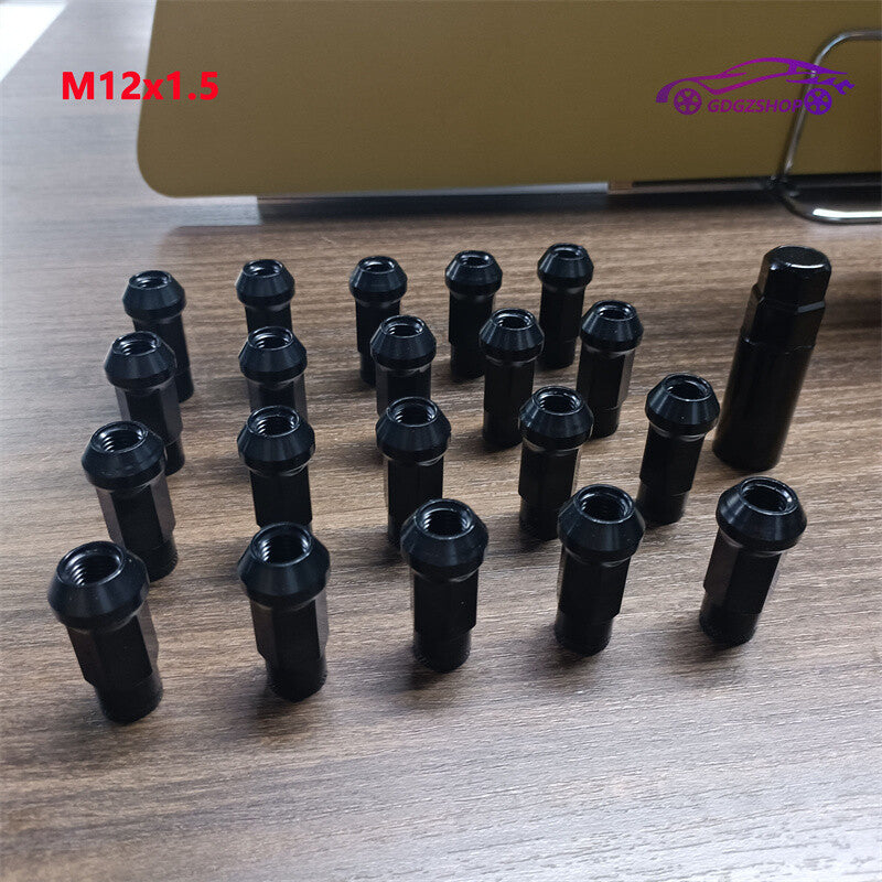 20pcs M12x1.5 Lug Nuts 48mm Steel Open End Wheel Nuts Bolts w/ Socket Key Black