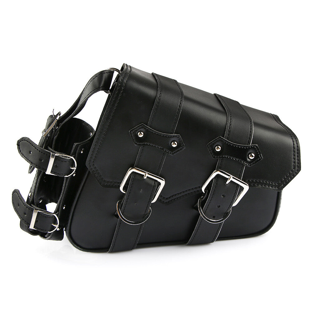 W/cup holder Front Side Saddle Bags Motorcycle Tools Bag Luggage Saddle PU Black