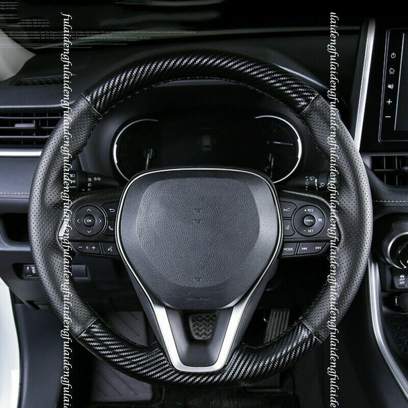 DIY Carbon Fiber Leather Steering Wheel Cap Cover Trim for Toyota RAV4 2019-2023