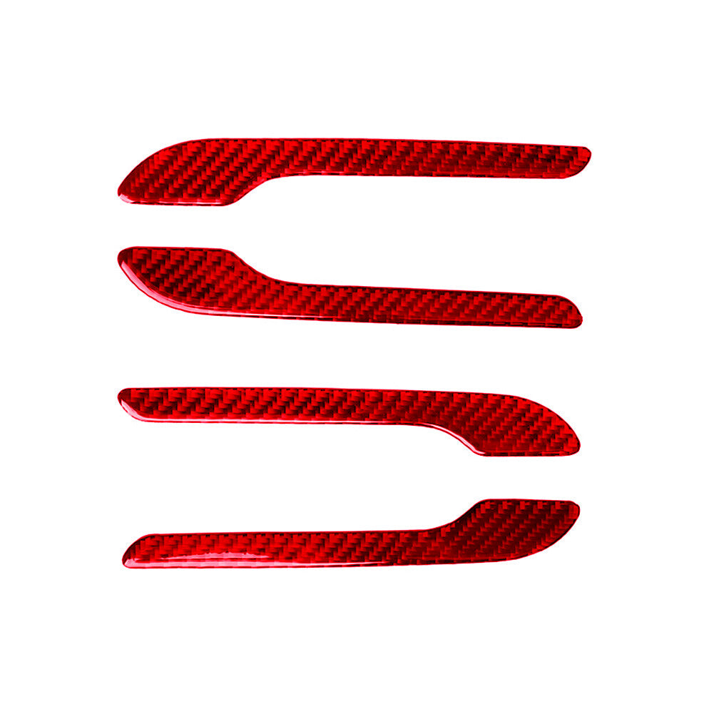 4X Red Carbon Fiber Outdoor Handle Panel Cover Trim for Tesla Model 3/Y 2017-22