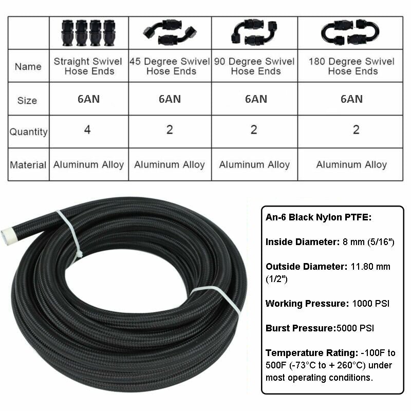 6AN Nylon Braided Fuel Line Hose is suitable for fuel return lines and oil feed lines.