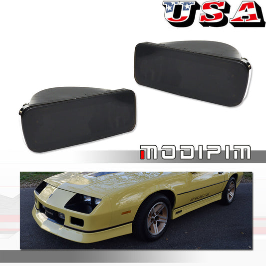 Smoked black front bumper turn signals (pair) for 1985-1992 for Chevrolet Camaro.