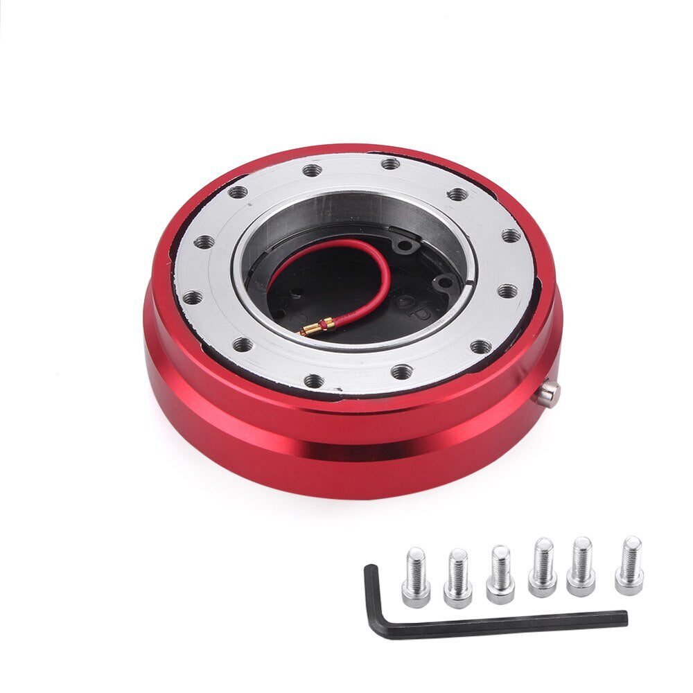 JDM RED 6-HOLE STEERING WHEEL 1 THIN QUICK RELEASE SHORT HUB ADAPTER KIT