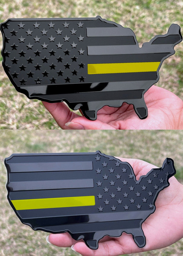 2. Car side fender rear trunk badge, black and yellow American flag map for Cadillac